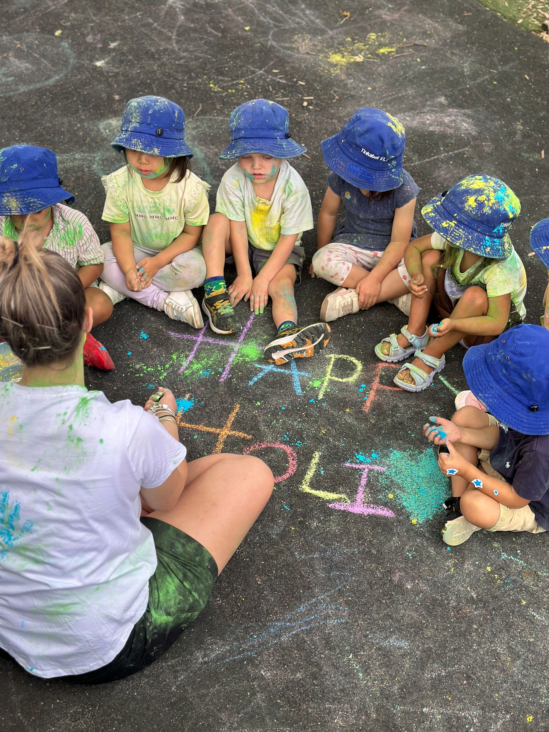Children gathering for a colourful outdoor learning experience